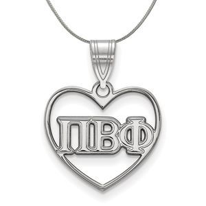 Sterling Silver Pi Beta Phi Heart Greek Necklace - 16 Inch